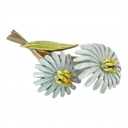 Vintage Signed ART Enamel Daisies Brooch