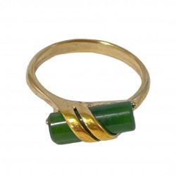 Vintage Signed Avon Wrapped Jade Cylinder Gold Tone Ring