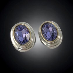 Vintage Amethyst Crystal Silver Tone Oval Clip-on Earrings