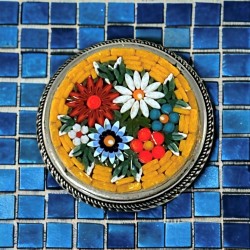 Vintage Italian "Micro" Mosaic Yellow Floral Round Brooch