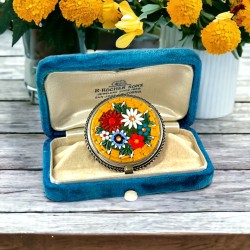 Vintage Italian "Micro" Mosaic Yellow Floral Round Brooch