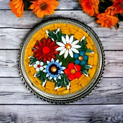 Vintage Italian "Micro" Mosaic Yellow Floral Round Brooch