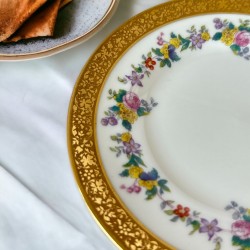 Vintage M. Redon PL Limoges Gold & Flowers Dessert Plates Set of 7