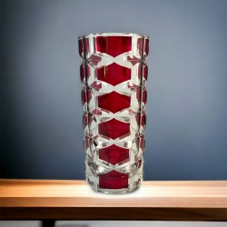 Modernist 1970's French Ruby Red & Clear Cut Glass Vase