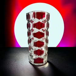 Modernist 1970's French Ruby Red & Clear Cut Glass Vase