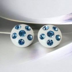 Vintage Blue Rhinestones & White Plastic Round Clip-on Earrings