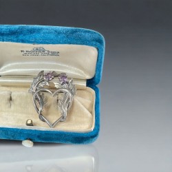 Vintage Scottish Sterling Silver & Amethyst Thistle and Heart Brooch