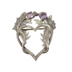 Vintage Scottish Sterling Silver & Amethyst Thistle and Heart Brooch