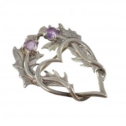 Vintage Scottish Sterling Silver & Amethyst Thistle and Heart Brooch