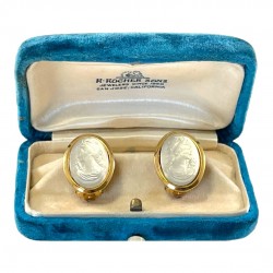 Vintage Victorian Style Glass Cameo Gold Tone Oval Clip-on Earrings