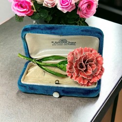 Vintage Pink Carnation Enamel Gold Tone Large Brooch, Weiss Style Floral Brooch
