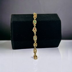 Vintage Goldette Rhinestones & Faux Pearls Gold Plated Charm link Bracelet, Victorian Style Bracelet