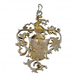 Vintage Heraldic Coat of Arms Gold Tone Open Work Ornate Pendant