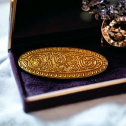 Vintage French Engraved Gold Plated Oval Brooch