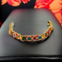 Vintage Venetian Millefiori Gold Tone Panel Link Bracelet