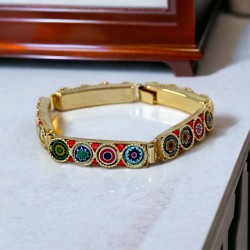 Vintage Venetian Millefiori Gold Tone Panel Link Bracelet