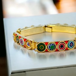 Vintage Venetian Millefiori Gold Tone Panel Link Bracelet