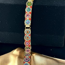 Vintage Venetian Millefiori Gold Tone Panel Link Bracelet