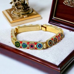 Vintage Venetian Millefiori Gold Tone Panel Link Bracelet