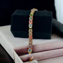 Vintage Venetian Millefiori Gold Tone Panel Link Bracelet