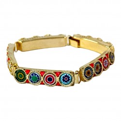 Vintage Venetian Millefiori Gold Tone Panel Link Bracelet