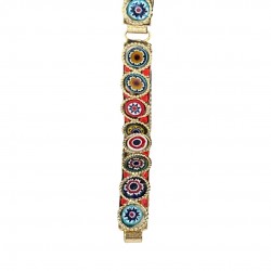 Vintage Venetian Millefiori Gold Tone Panel Link Bracelet