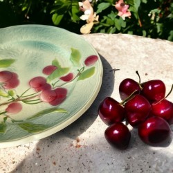Vintage St Clement Country French Hand Painted Cherry Majolica Plate