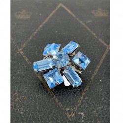 Vintage Sapphire Blue Rhinestones Starburst Small Brooch