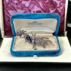 Vintage Marcasite & Jet Sterling Silver Bird of Paradise Brooch