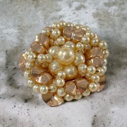 Vintage Faux Pearls Rose Gold Plated 1940's Floral Brooch