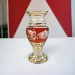 Vintage Ruby Red & Gold Etched Vase - Paracin, Yugoslavia (Serbia) 1960s/70s