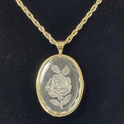 Vintage 1970s Clear Lucite Reverse Carved Rose Pendant Necklace