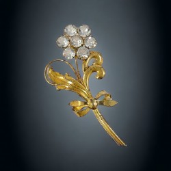 Vintage Gilded Sterling Silver Clear Paste Rhinestones Floral Brooch - 1930's Glamour