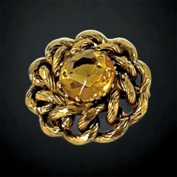 Vintage Light Citrine Rhinestone Small Round Scatter Brooch - Textured Gold Tone Elegance