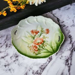 Antique Leuchtenburg Thuringia Orange & Green Floral Serving Plate