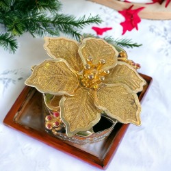 Vintage Kenneth Cole Poinsettia and Holly Flower Gold Tone Brooch - Festive Holiday Elegance