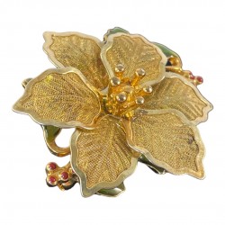 Vintage Kenneth Cole Poinsettia and Holly Flower Gold Tone Brooch - Festive Holiday Elegance