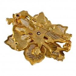 Vintage Kenneth Cole Poinsettia and Holly Flower Gold Tone Brooch - Festive Holiday Elegance