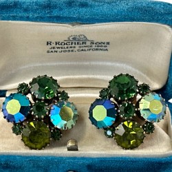 Vintage Sparkling Green Rhinestone Square Clip-on Earrings - Weiss Style