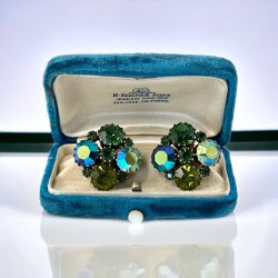 Vintage Sparkling Green Rhinestone Square Clip-on Earrings - Weiss Style