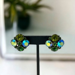 Vintage Sparkling Green Rhinestone Square Clip-on Earrings - Weiss Style