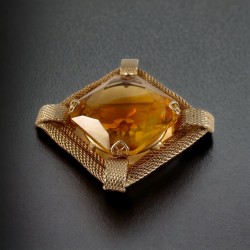 Vintage Topaz Givre Rhinestone Gold Plated Mesh Square Brooch