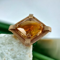 Vintage Topaz Givre Rhinestone Gold Plated Mesh Square Brooch