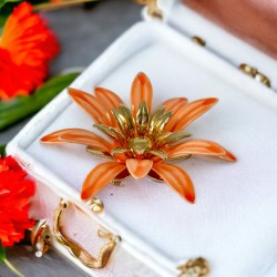 Vintage Sarah Coventry Orange Enamel Flower Large Brooch - Statement Brooch