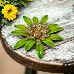 Vintage Sarah Coventry Green Enamel Flower Large Brooch - Statement Brooch