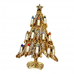 Vintage Signed ART Christmas Tree Brooch with Rhinestones and Enamel