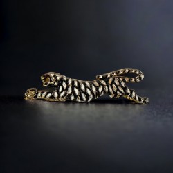 Vintage Enamel Gold Tone Running Tiger Brooch