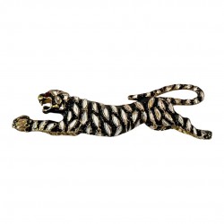 Vintage Enamel Gold Tone Running Tiger Brooch