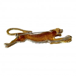 Vintage Enamel Gold Tone Running Tiger Brooch