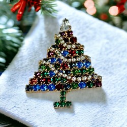 Vintage Sphinx Red Rhinestones & Enamel Christmas Tree Brooch - Book Piece